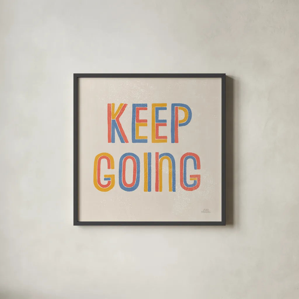 Retro Words II Hippiecurian by Laura Marshall. Shown in a sleek black glass frame for a contemporary gallery look. Available as an archival giclee rolled canvas, fine art paper, or poster print. SKU 70951a.