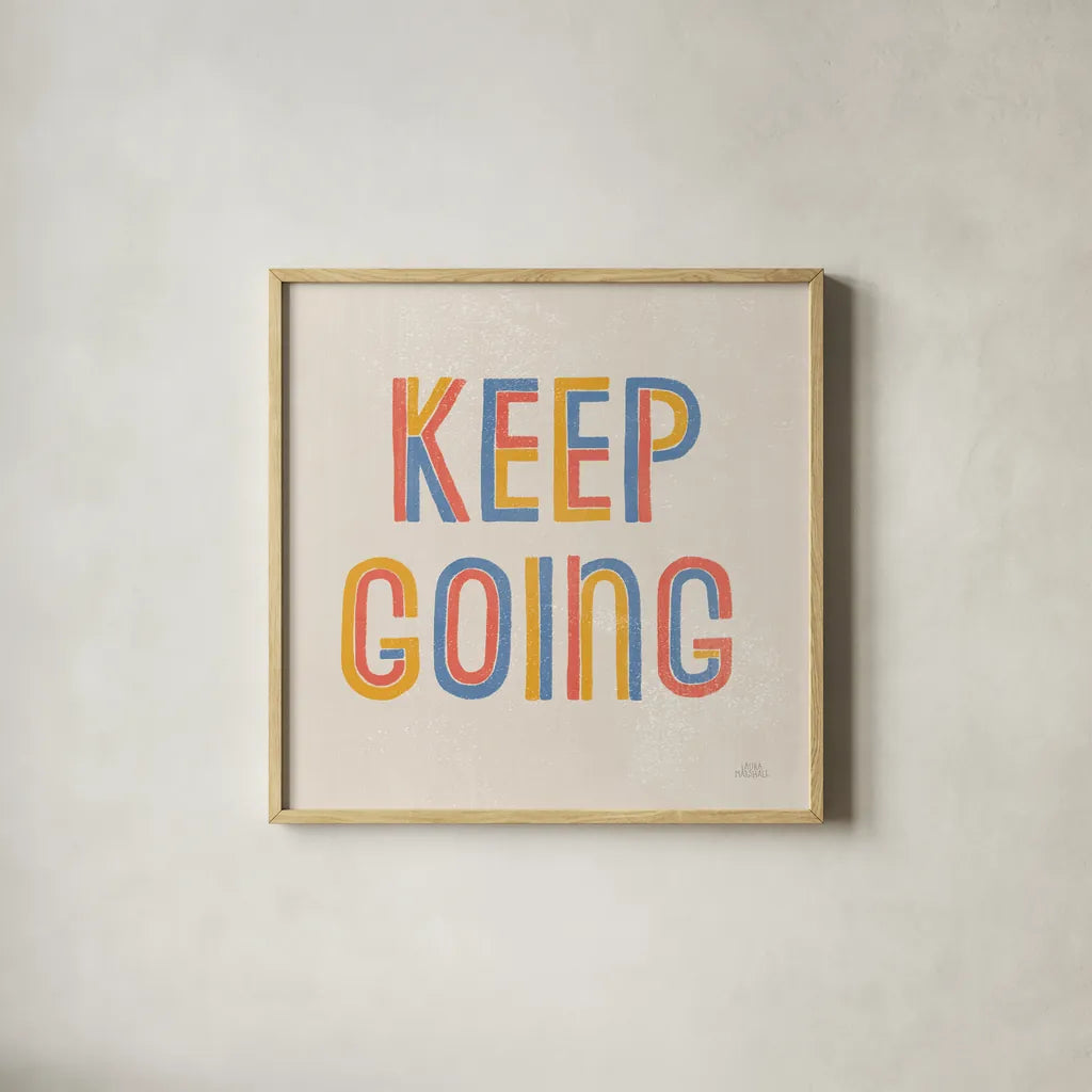 Retro Words II Hippiecurian by Laura Marshall. Shown in a natural wood glass frame for a timeless modern aesthetic. Available as an archival giclee rolled canvas, fine art paper, or poster print. SKU 70951a.