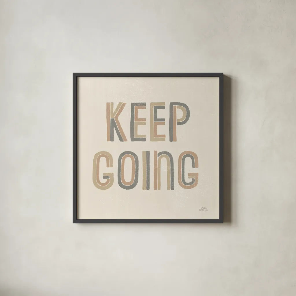 Retro Words II Neutral by Laura Marshall. Shown in a sleek black glass frame for a contemporary gallery look. Available as an archival giclee rolled canvas, fine art paper, or poster print. SKU 64664a.