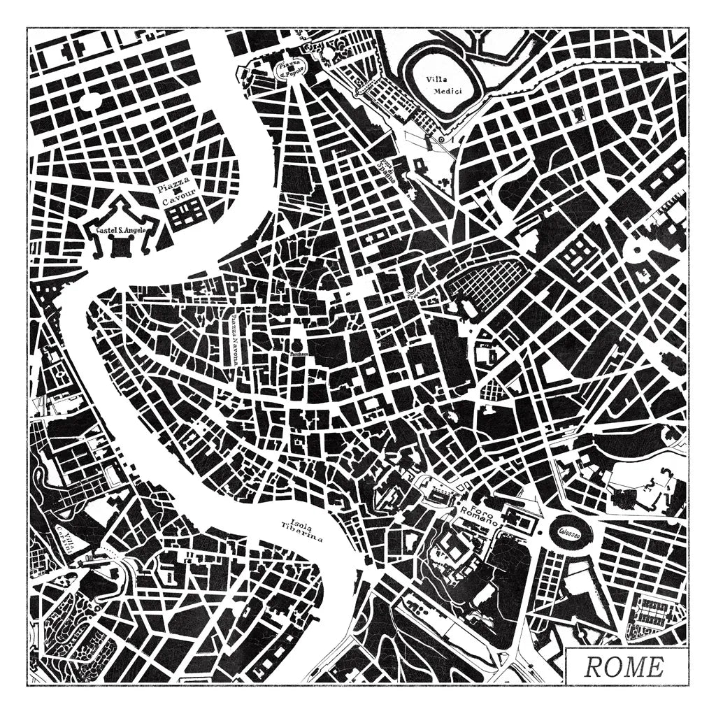 Rome Map Black by Laura Marshall. SKU 60393a. Archival Giclee Fine art print for wall decor.