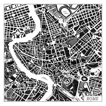 Rome Map Black by Laura Marshall. SKU 60393a. Archival Giclee Fine art print for wall decor.
