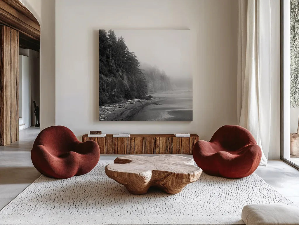 Salt Creek III by Laura Marshall. Shown as extra-large giant wall art in a modern living room. Available as an archival giclee rolled canvas, fine art paper, or poster print. SKU 64404a.
