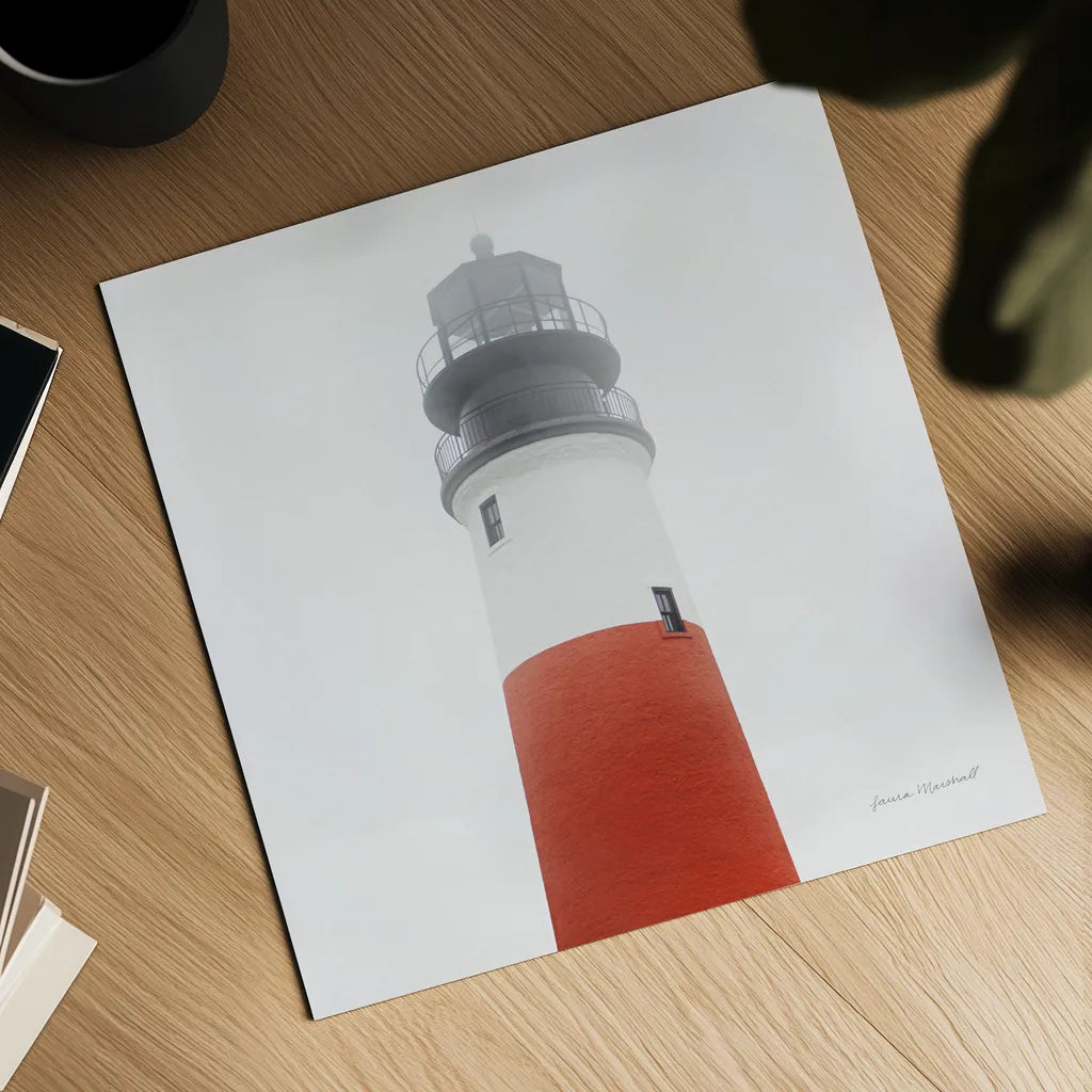 Sankaty Head Light by Laura Marshall. Shown as a detailed flat fine art print, highlighting archival giclee quality. Available as an archival giclee rolled canvas, fine art paper, or poster print. SKU 38773a.