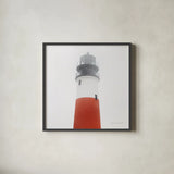 Sankaty Head Light by Laura Marshall. Shown in a sleek black glass frame for a contemporary gallery look. Available as an archival giclee rolled canvas, fine art paper, or poster print. SKU 38773a.
