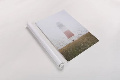 Sankaty Head in the Fog by Laura Marshall. shown as a rolled paper print. Available as archival giclee rolled canvas, fine art paper, or poster print. SKU 39642h.