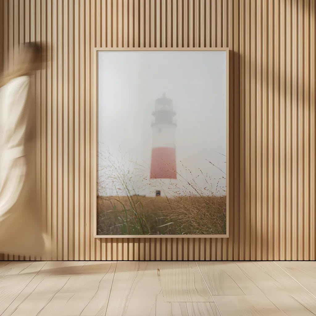 Sankaty Head in the Fog by Laura Marshall. shown as over sized large wall art. Available as an archival giclee rolled canvas, fine art paper, or poster print. SKU 39642h.