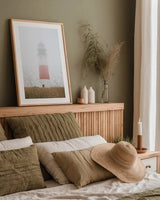 Sankaty Head in the Fog by Laura Marshall. shown as a paper print in a natural frame. Available as a archival giclee rolled canvas, fine art paper, or poster print. SKU 39642h.