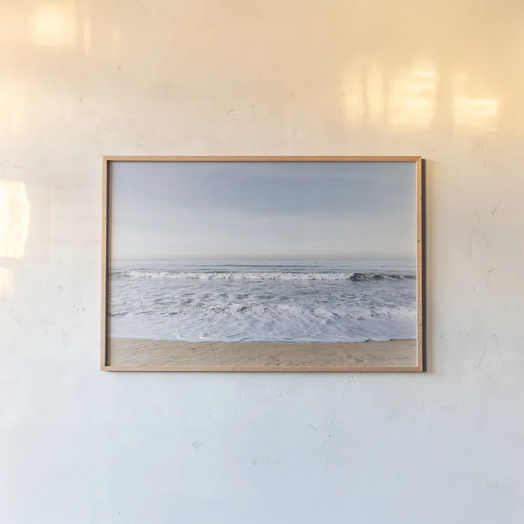 Santa Monica Beach I by Laura Marshall. shown as a paper print in a natural frame. Available as a archival giclee rolled canvas, fine art paper, or poster print. SKU 81302i.