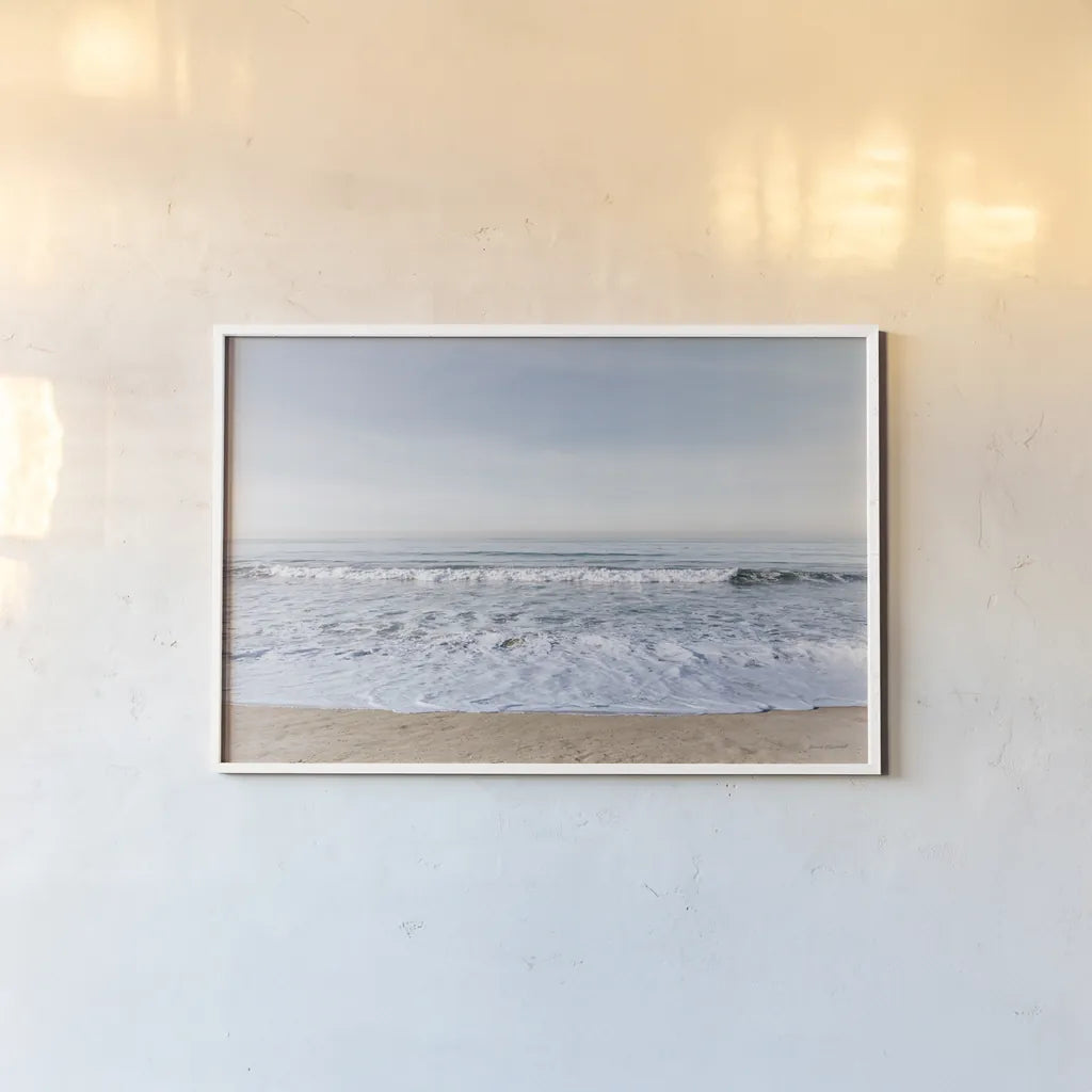 Santa Monica Beach I by Laura Marshall. shown as a paper print in a white frame. Available as a archival giclee rolled canvas, fine art paper, or poster print. SKU 81302i.