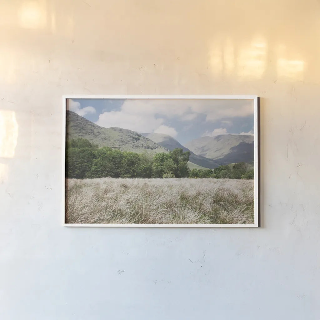 Scottish Highlands III by Laura Marshall. shown as a paper print in a white frame. Available as a archival giclee rolled canvas, fine art paper, or poster print. SKU 63277i.
