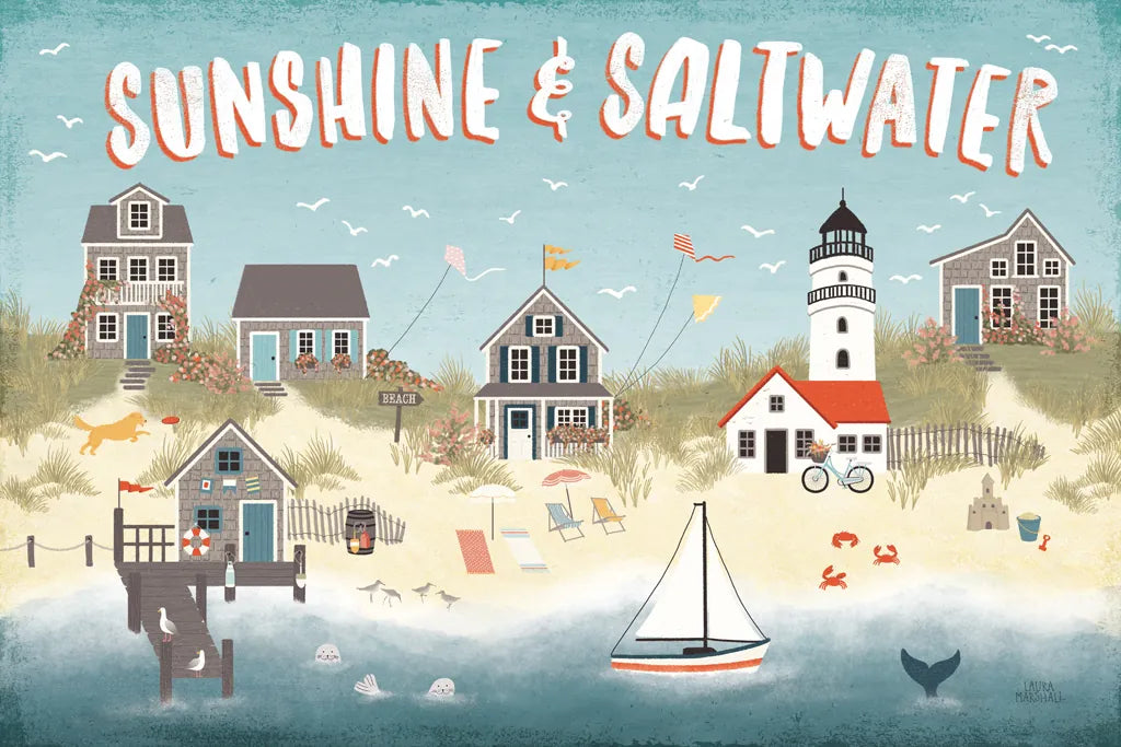 Seaside Village I by Laura Marshall. SKU 51991i. Archival Giclee Fine art print for wall decor.