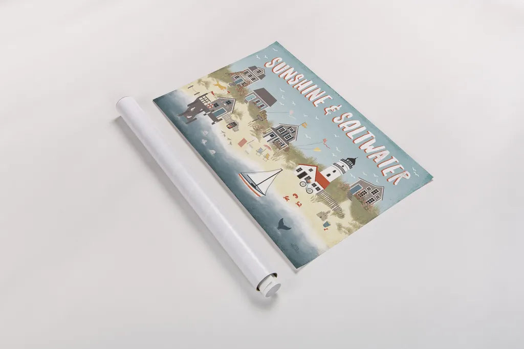 Seaside Village I by Laura Marshall. shown as a rolled paper print. Available as archival giclee rolled canvas, fine art paper, or poster print. SKU 51991i.