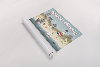 Seaside Village I by Laura Marshall. shown as a rolled paper print. Available as archival giclee rolled canvas, fine art paper, or poster print. SKU 51991i.