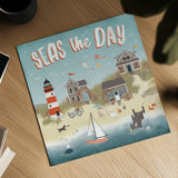 Seaside Village II by Laura Marshall. Shown as a detailed flat fine art print, highlighting archival giclee quality. Available as an archival giclee rolled canvas, fine art paper, or poster print. SKU 51992a.