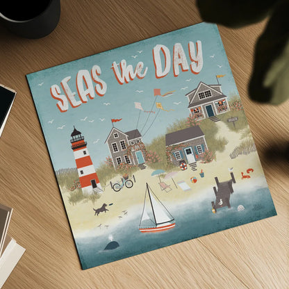 Seaside Village II by Laura Marshall. Shown as a detailed flat fine art print, highlighting archival giclee quality. Available as an archival giclee rolled canvas, fine art paper, or poster print. SKU 51992a.