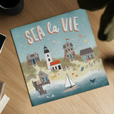 Seaside Village III by Laura Marshall. Shown as a detailed flat fine art print, highlighting archival giclee quality. Available as an archival giclee rolled canvas, fine art paper, or poster print. SKU 51993a.