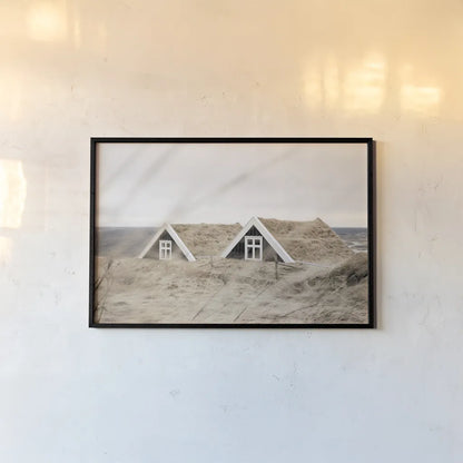 Selid Turf Houses by Laura Marshall. shown as a paper print in a black flame. Available as a archival giclee rolled canvas, fine art paper, or poster print. SKU 69906i.