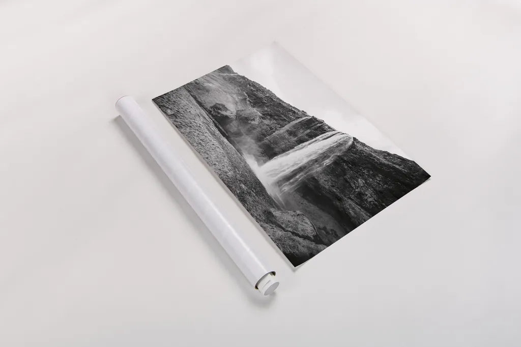 Seljalandsfoss by Laura Marshall. shown as a rolled paper print. Available as archival giclee rolled canvas, fine art paper, or poster print. SKU 64395i.