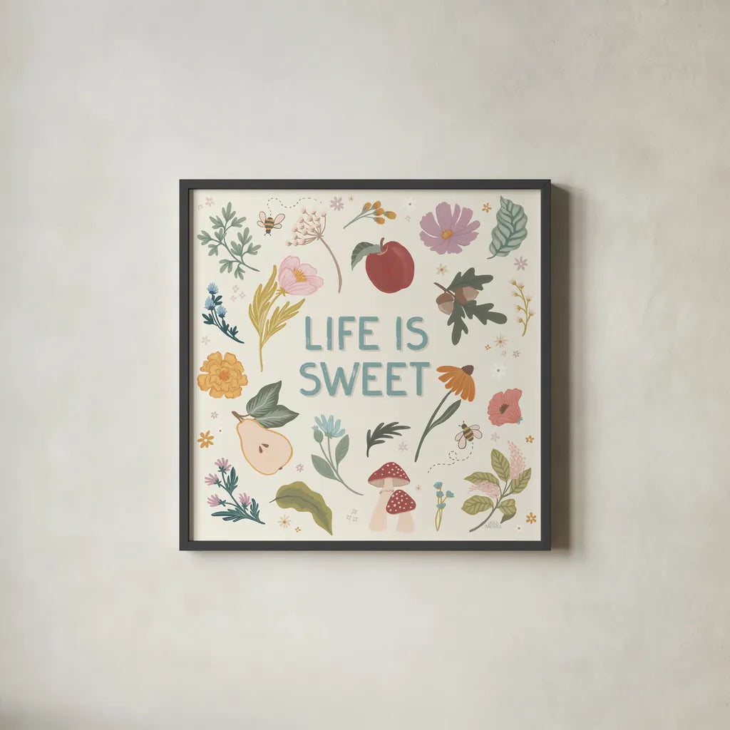 September Sweetness II by Laura Marshall. Shown in a sleek black glass frame for a contemporary gallery look. Available as an archival giclee rolled canvas, fine art paper, or poster print. SKU 69610a.