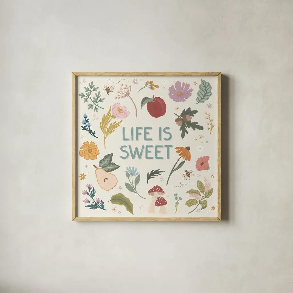 September Sweetness II by Laura Marshall. Shown in a natural wood glass frame for a timeless modern aesthetic. Available as an archival giclee rolled canvas, fine art paper, or poster print. SKU 69610a.