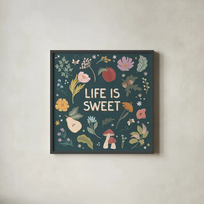 September Sweetness II Dark by Laura Marshall. Shown in a sleek black glass frame for a contemporary gallery look. Available as an archival giclee rolled canvas, fine art paper, or poster print. SKU 69619a.