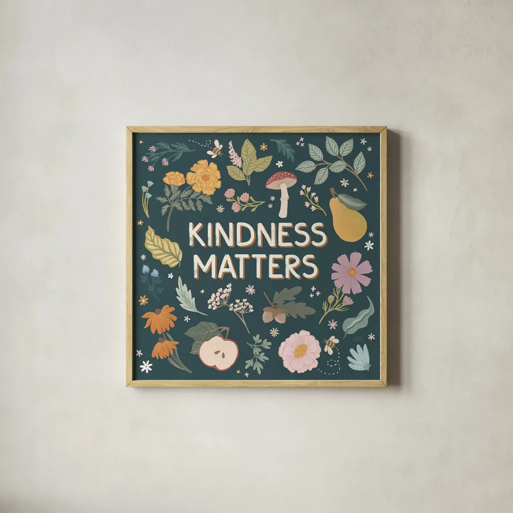 September Sweetness III Dark by Laura Marshall. Shown in a natural wood glass frame for a timeless modern aesthetic. Available as an archival giclee rolled canvas, fine art paper, or poster print. SKU 69620a.