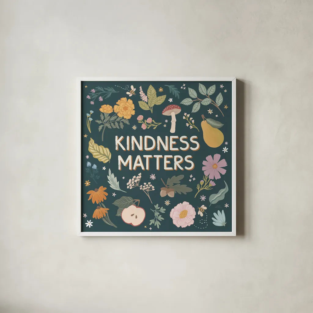 September Sweetness III Dark by Laura Marshall. Shown in a crisp white glass frame for a clean and minimalist style. Available as an archival giclee rolled canvas, fine art paper, or poster print. SKU 69620a.