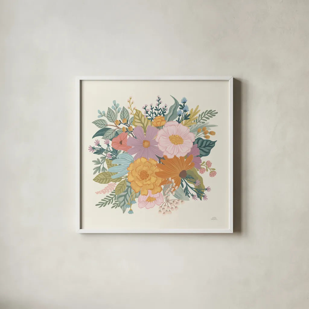 September Sweetness VII by Laura Marshall. Shown in a crisp white glass frame for a clean and minimalist style. Available as an archival giclee rolled canvas, fine art paper, or poster print. SKU 69615a.