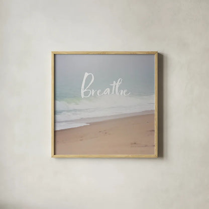 Serene Sea I by Laura Marshall. Shown in a natural wood glass frame for a timeless modern aesthetic. Available as an archival giclee rolled canvas, fine art paper, or poster print. SKU 39639a.