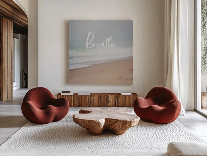Serene Sea I by Laura Marshall. Shown as extra-large giant wall art in a modern living room. Available as an archival giclee rolled canvas, fine art paper, or poster print. SKU 39639a.