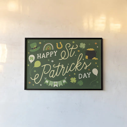 Shamrock Wishes I by Laura Marshall. shown as a paper print in a black flame. Available as a archival giclee rolled canvas, fine art paper, or poster print. SKU 83885i.