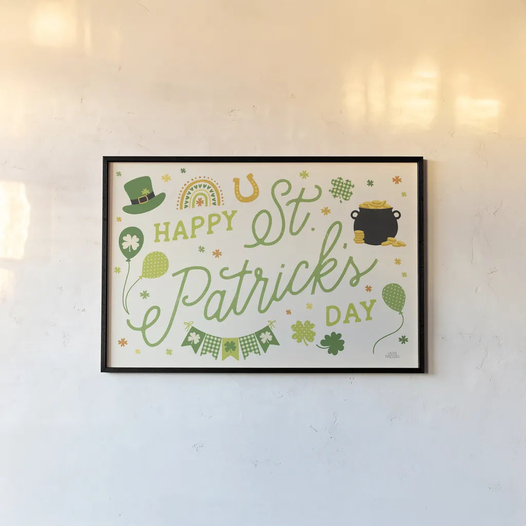 Shamrock Wishes I Light by Laura Marshall. shown as a paper print in a black flame. Available as a archival giclee rolled canvas, fine art paper, or poster print. SKU 83888i.