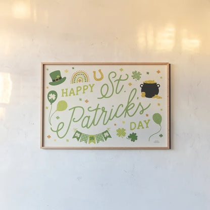 Shamrock Wishes I Light by Laura Marshall. shown as a paper print in a natural frame. Available as a archival giclee rolled canvas, fine art paper, or poster print. SKU 83888i.