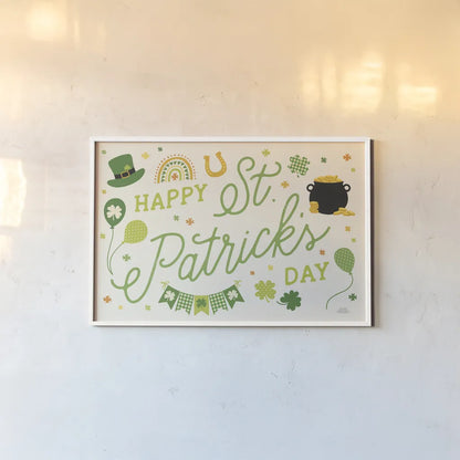 Shamrock Wishes I Light by Laura Marshall. shown as a paper print in a white frame. Available as a archival giclee rolled canvas, fine art paper, or poster print. SKU 83888i.