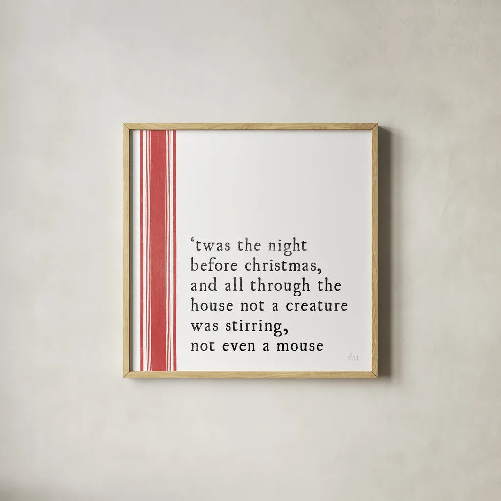 Simple Christmas I by Laura Marshall. Shown in a natural wood glass frame for a timeless modern aesthetic. Available as an archival giclee rolled canvas, fine art paper, or poster print. SKU 59893a.