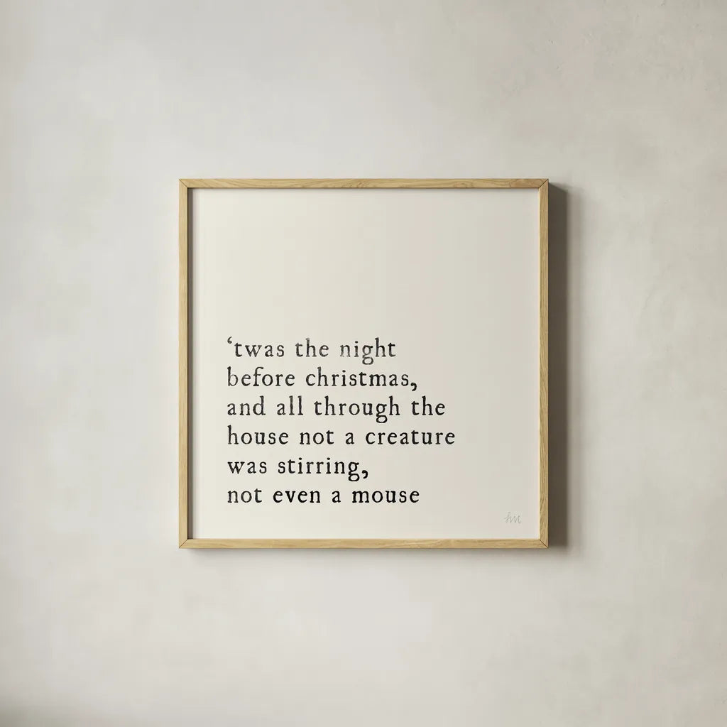 Simple Christmas I Cream by Laura Marshall. Shown in a natural wood glass frame for a timeless modern aesthetic. Available as an archival giclee rolled canvas, fine art paper, or poster print. SKU 60041a.