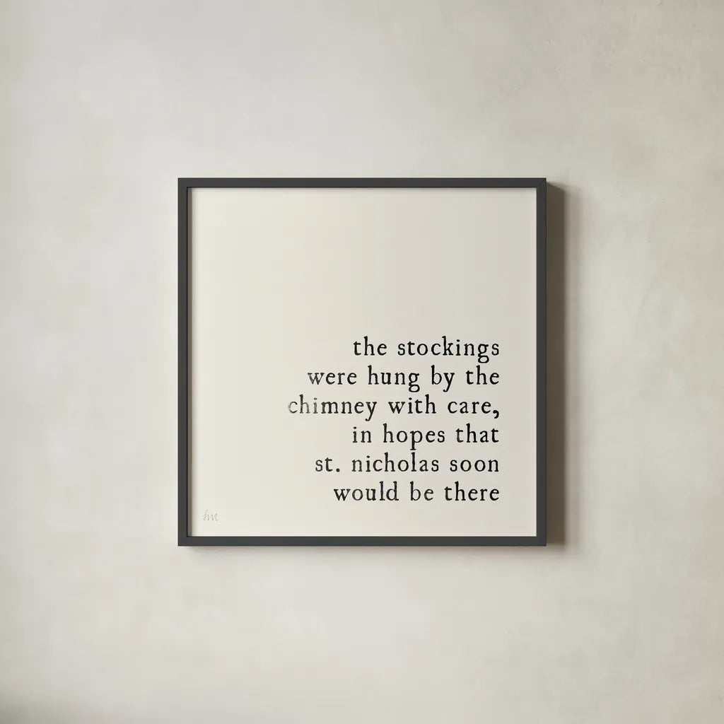 Simple Christmas II Cream by Laura Marshall. Shown in a sleek black glass frame for a contemporary gallery look. Available as an archival giclee rolled canvas, fine art paper, or poster print. SKU 60042a.