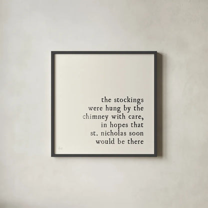 Simple Christmas II Cream by Laura Marshall. Shown in a sleek black glass frame for a contemporary gallery look. Available as an archival giclee rolled canvas, fine art paper, or poster print. SKU 60042a.