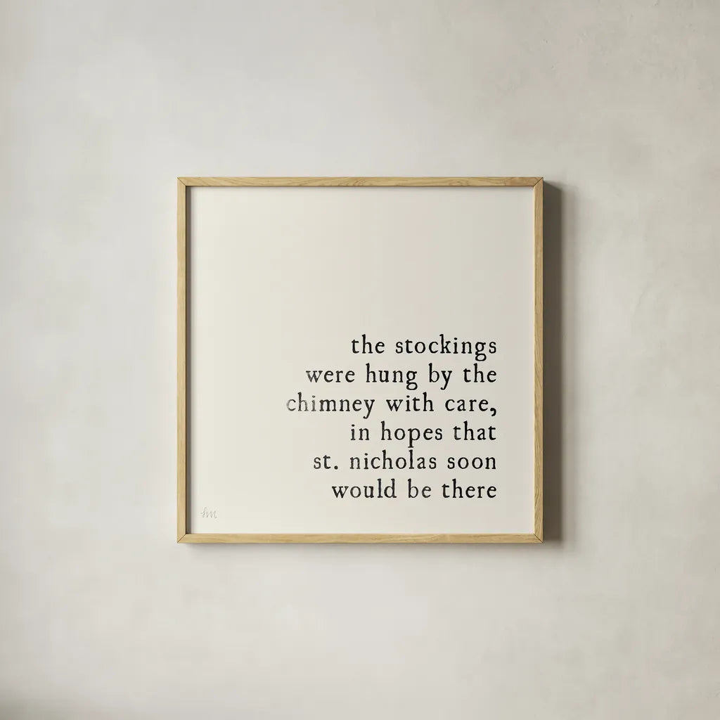 Simple Christmas II Cream by Laura Marshall. Shown in a natural wood glass frame for a timeless modern aesthetic. Available as an archival giclee rolled canvas, fine art paper, or poster print. SKU 60042a.