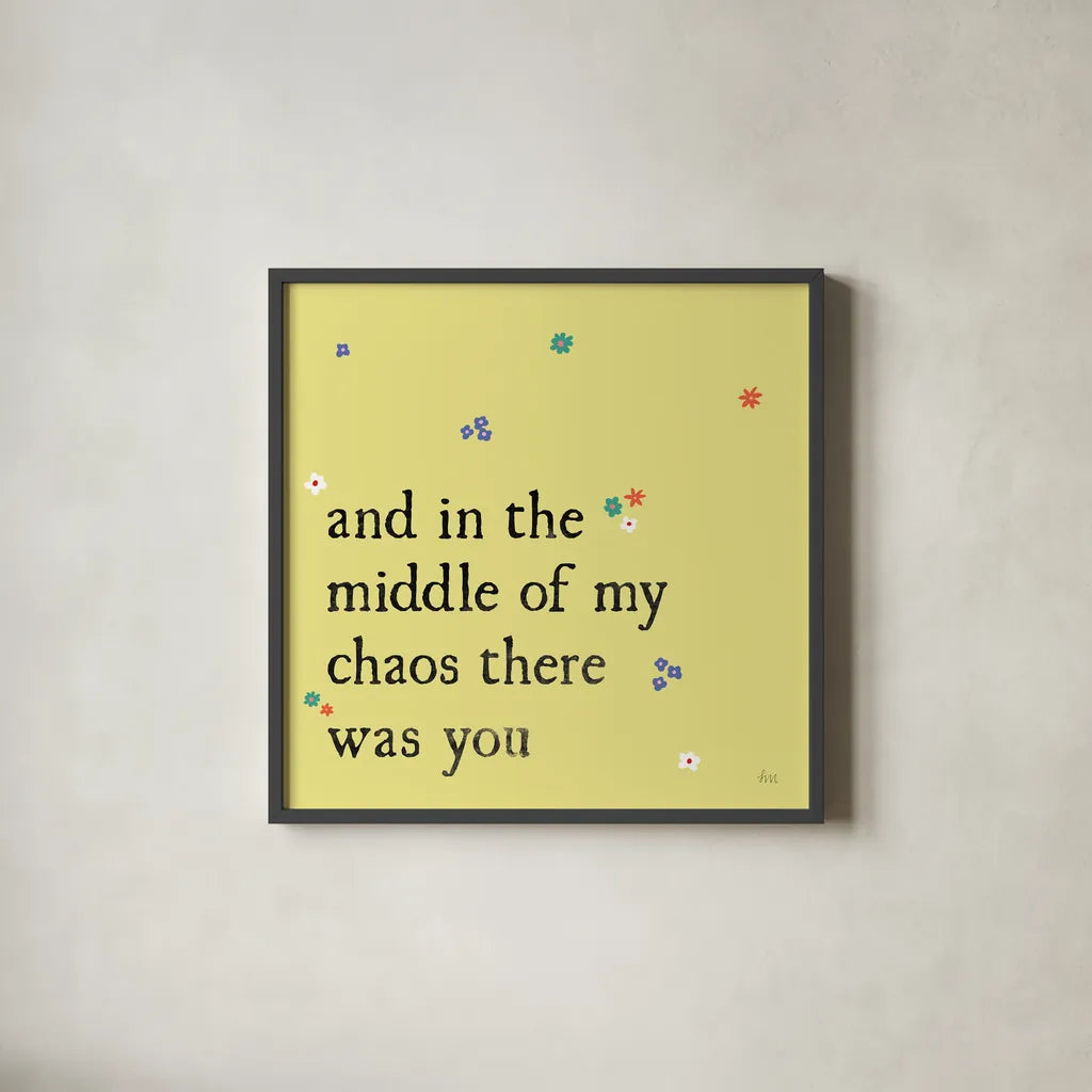 Simple Romance I Colorful by Laura Marshall. Shown in a sleek black glass frame for a contemporary gallery look. Available as an archival giclee rolled canvas, fine art paper, or poster print. SKU 77934a.