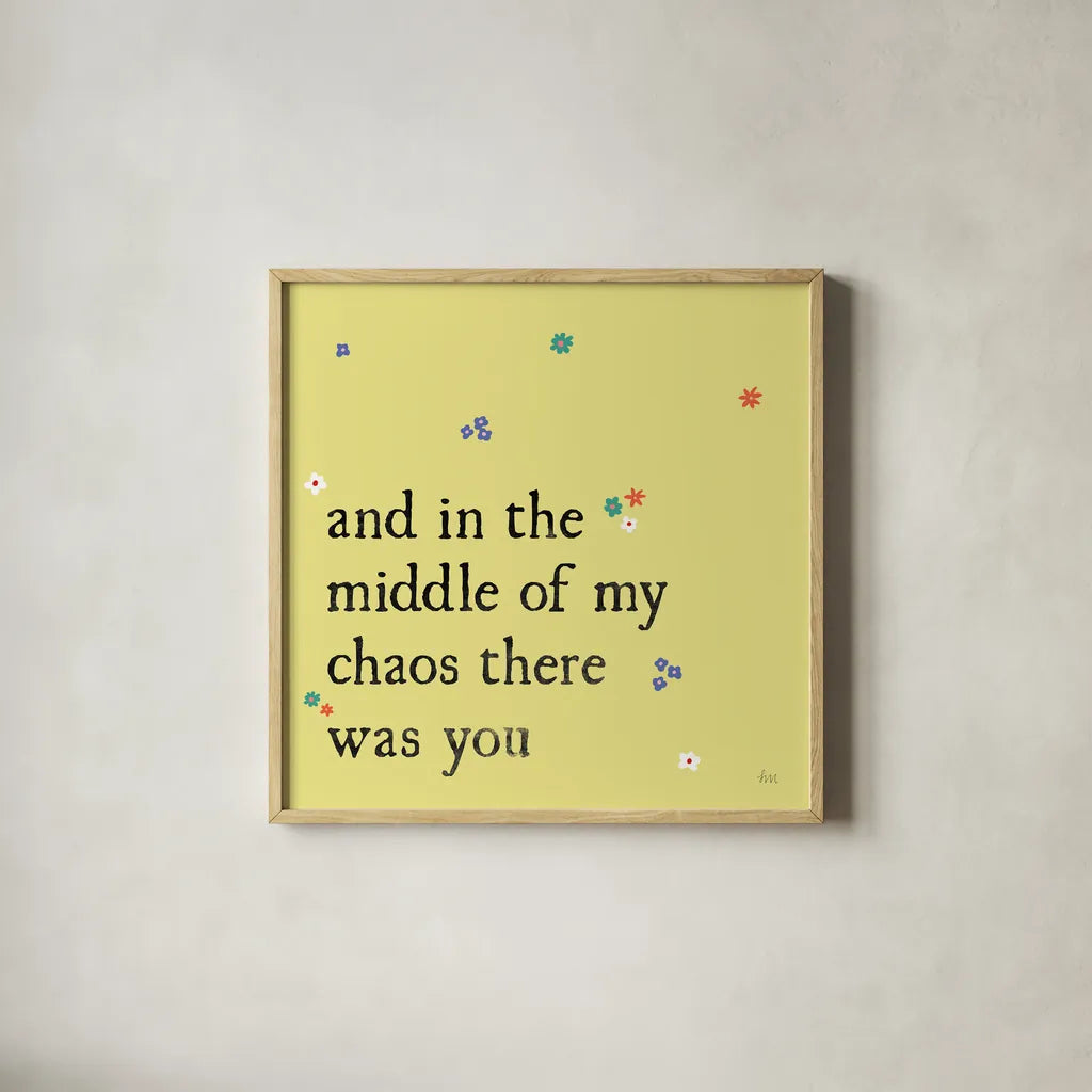 Simple Romance I Colorful by Laura Marshall. Shown in a natural wood glass frame for a timeless modern aesthetic. Available as an archival giclee rolled canvas, fine art paper, or poster print. SKU 77934a.