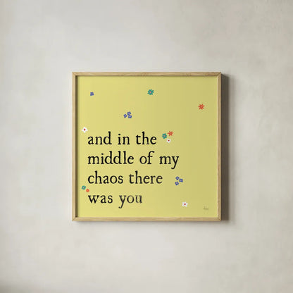 Simple Romance I Colorful by Laura Marshall. Shown in a natural wood glass frame for a timeless modern aesthetic. Available as an archival giclee rolled canvas, fine art paper, or poster print. SKU 77934a.