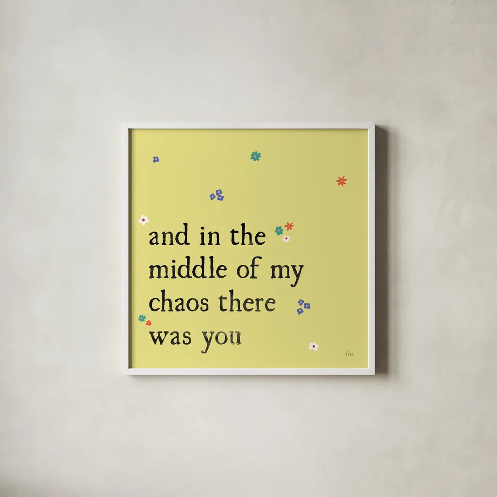 Simple Romance I Colorful by Laura Marshall. Shown in a crisp white glass frame for a clean and minimalist style. Available as an archival giclee rolled canvas, fine art paper, or poster print. SKU 77934a.