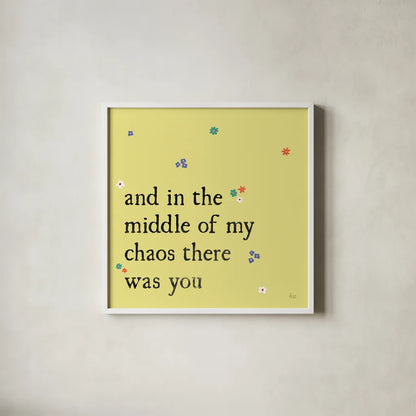 Simple Romance I Colorful by Laura Marshall. Shown in a crisp white glass frame for a clean and minimalist style. Available as an archival giclee rolled canvas, fine art paper, or poster print. SKU 77934a.