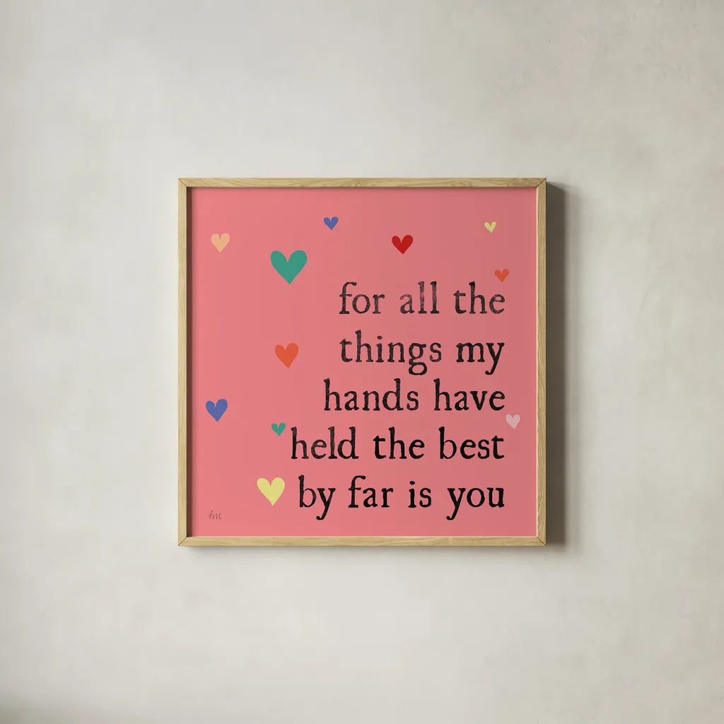 Simple Romance II Colorful by Laura Marshall. Shown in a natural wood glass frame for a timeless modern aesthetic. Available as an archival giclee rolled canvas, fine art paper, or poster print. SKU 77935a.