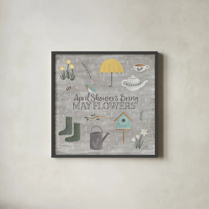 Smitten With Spring II by Laura Marshall. Shown in a sleek black glass frame for a contemporary gallery look. Available as an archival giclee rolled canvas, fine art paper, or poster print. SKU 30826a.