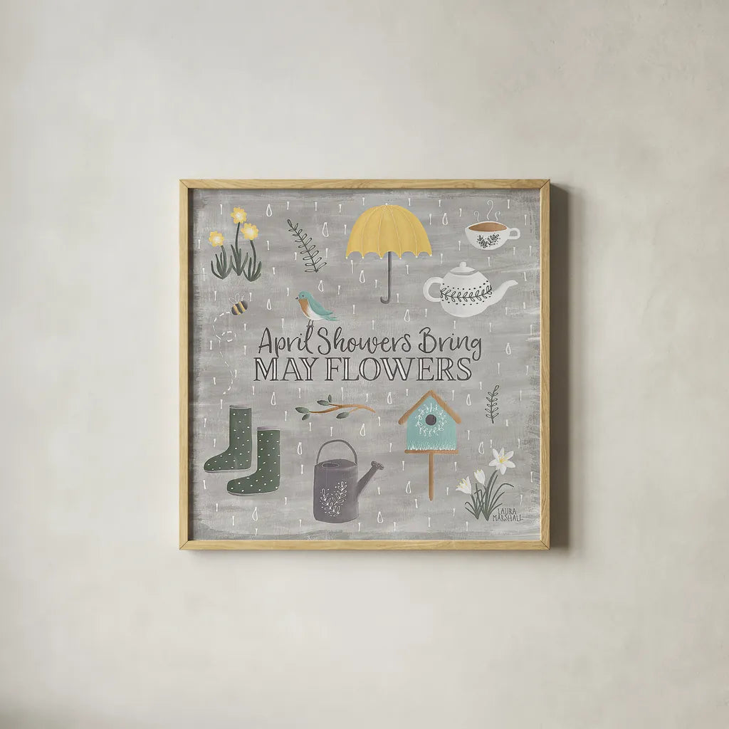 Smitten With Spring II by Laura Marshall. Shown in a natural wood glass frame for a timeless modern aesthetic. Available as an archival giclee rolled canvas, fine art paper, or poster print. SKU 30826a.