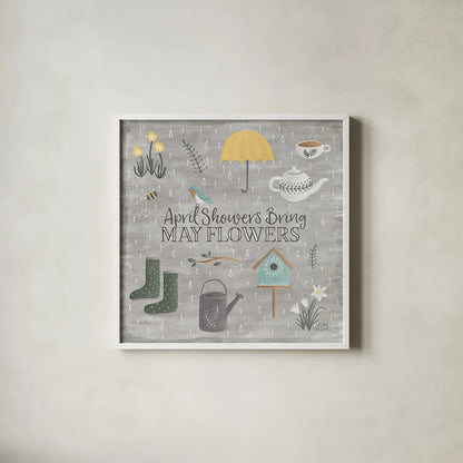 Smitten With Spring II by Laura Marshall. Shown in a crisp white glass frame for a clean and minimalist style. Available as an archival giclee rolled canvas, fine art paper, or poster print. SKU 30826a.