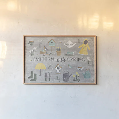 Smitten With Spring III by Laura Marshall. shown as a paper print in a natural frame. Available as a archival giclee rolled canvas, fine art paper, or poster print. SKU 30827i.