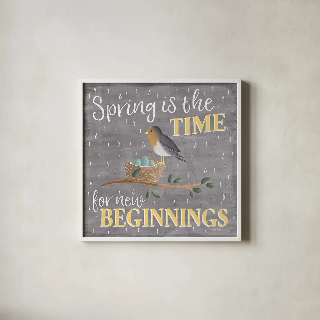 Smitten With Spring V by Laura Marshall. Shown in a crisp white glass frame for a clean and minimalist style. Available as an archival giclee rolled canvas, fine art paper, or poster print. SKU 30829a.